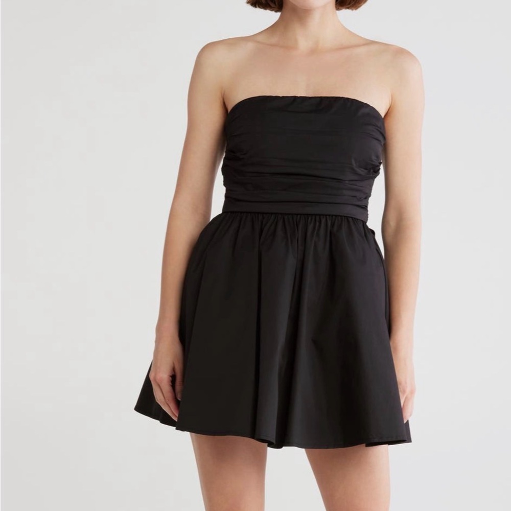 Lush Brand Black Strapless Dress w/ Pleated Bodice & Back Bow Size S